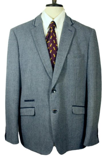 Cavani Mens 50" Blue Modern Slimfit Tweed Casual Smart Occasional Jacket