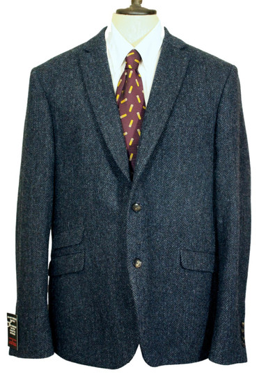 Harris Tweed Blue Herringbone Next 46" Long Modern Tweed Jacket