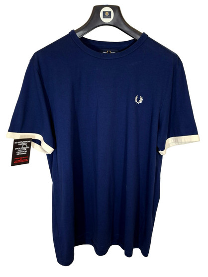 Fred Perry Blue Large Mens Casual Smart Cotton TShirt