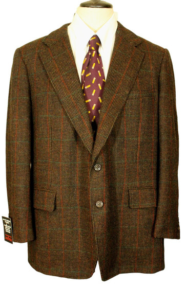 Vintage 1991 Holland & Sherry 44" Savile Row Brown Check Tailored Tweed Jacket