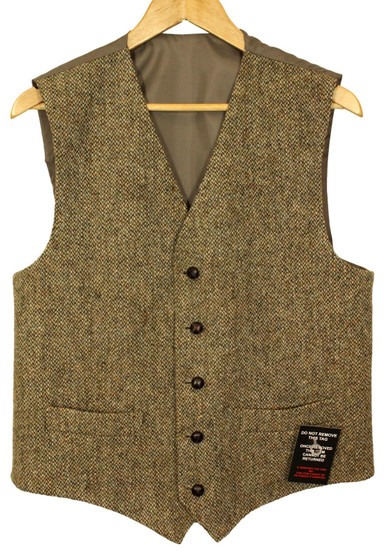 Harris Tweed Brown Size Large Mens Brown Barleycorn Tweed Waistcoat