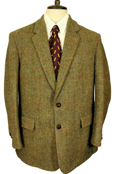 Harris Tweed Mens 40R Green Red Blue Yellow Overcheck Tweed Blazer Jacket