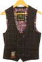 CAVANI MENS 38R BLUE/BROWN MIX CHECK MODERN WAISTCOAT