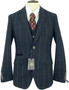 Cavani Mens 34R Navy Blue Check 2-Piece Slim Fit Jacket & Waistcoat