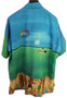 Happy Bay Mens Large Casual Blue Beach Hawaiian Parasail Dancers Tropical Shirt
