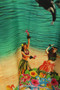 Happy Bay Mens Large Casual Blue Beach Hawaiian Parasail Dancers Tropical Shirt