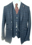 TWEED CAVANI 40R BLUE BOX CHECK 2 PIECE SUIT SIGNATURE JACKET & WAISTCOAT SET