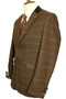 CAVANI MENS 42" BROWN MIX VELVET COLLAR BLUE CHECK SLIM-FIT TWEED JACKET