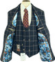 Cavani Mens 40R Blue Beige Check Jacket & Waistcoat Two Piece Suit Set BNWT
