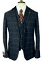 House of Cavani 36R Blue Check Velvet Collar Check Jacket & Waistcoat Set