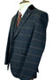 House of Cavani 36R Blue Check Velvet Collar Check Jacket & Waistcoat Set