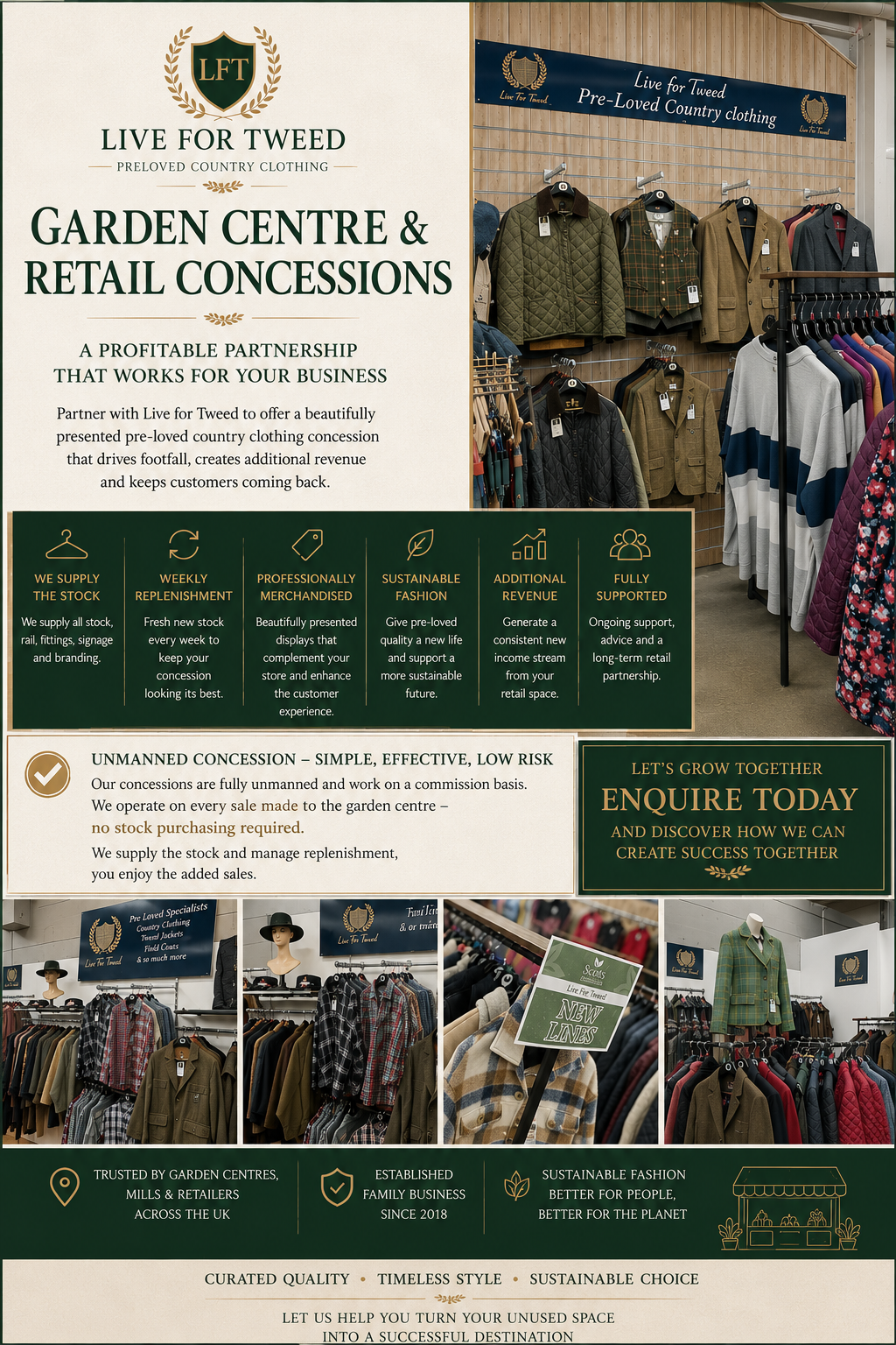 Live for Tweed unmanned pre-loved country clothing concession inside a UK garden centre
