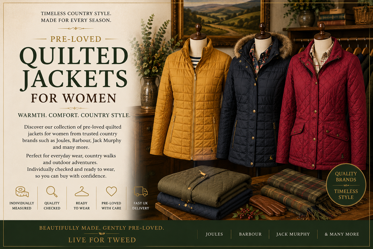 Pre-Loved Ladies' Quilted Jackets - Classic British Country Jackets for Outdoor Living and Everyday Wear