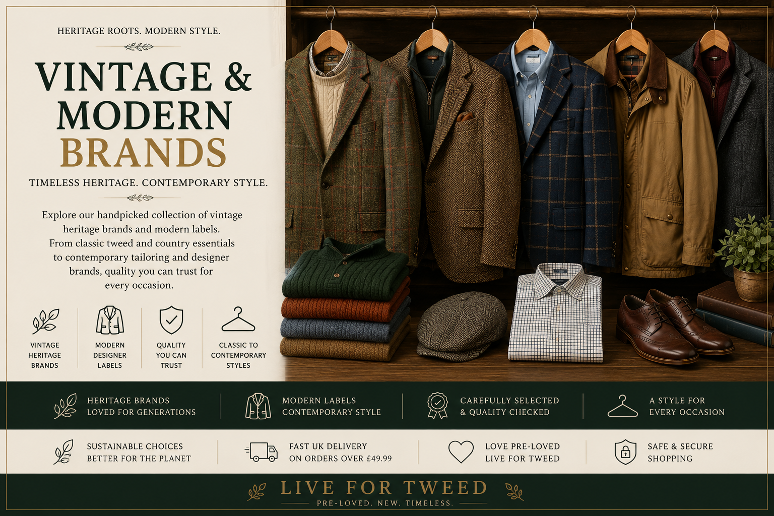 Collection of vintage and modern clothing brands featuring tweed jackets, country clothing and designer tailoring from heritage British and contemporary fashion labels.