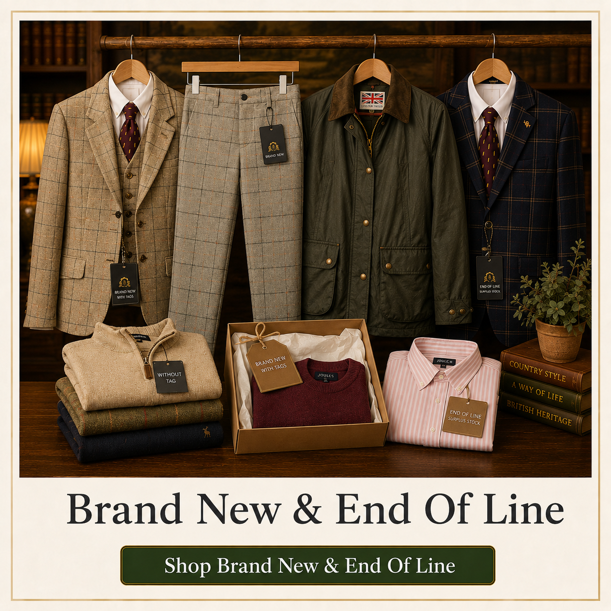 Brand new and end-of-line men’s country clothing, tweed suits, jackets, knitwear and shirts