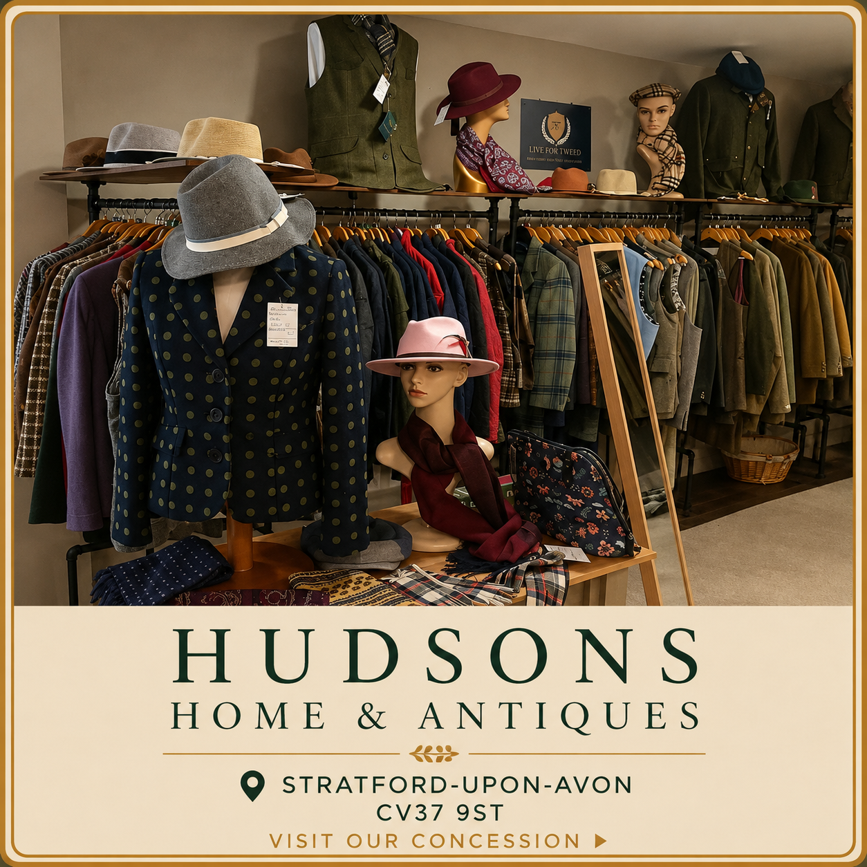 Visit our Live for Tweed concession with Hudsons Home & Antiques in Stratford Upon Avon.