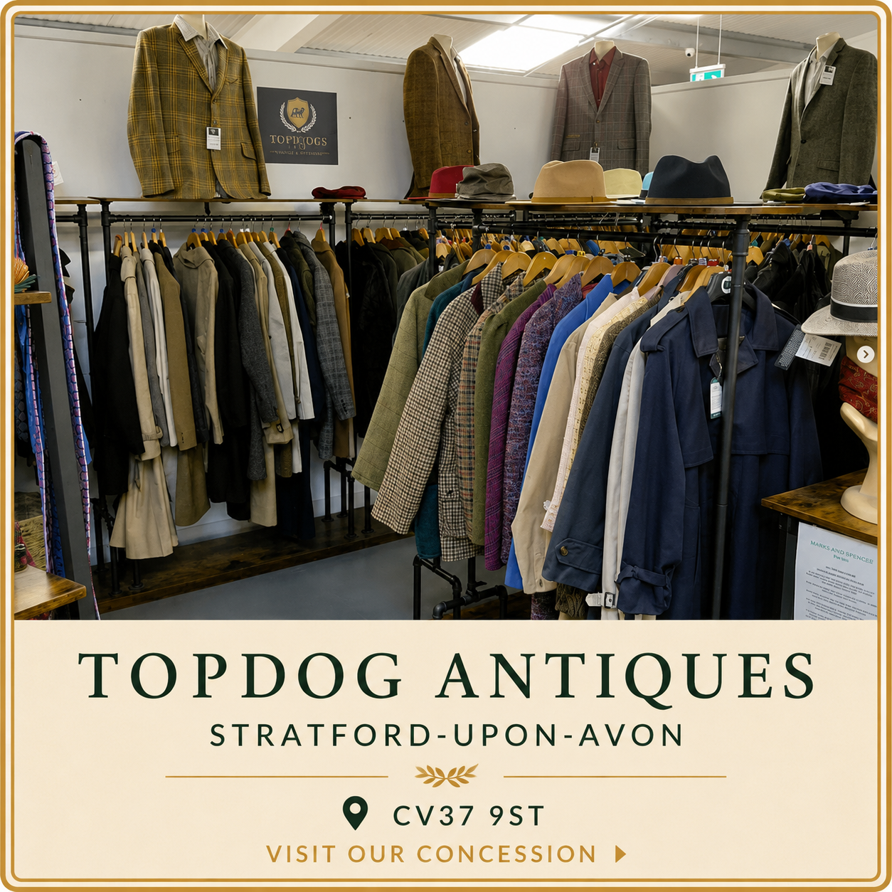 Visit Live for Tweed who hold a clothing concession within Topdog Antiques.