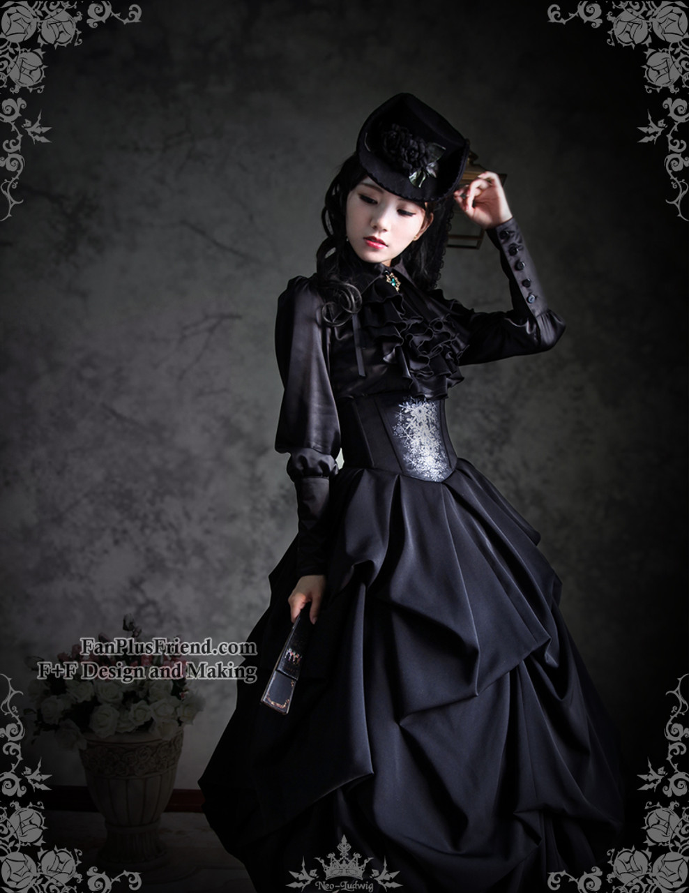 SALE: Silence Lonely, Elegant Gothic Large Peak Collar Long Cuffs Blouse &  Jabot*3colors Lady Version Instant Shipping
