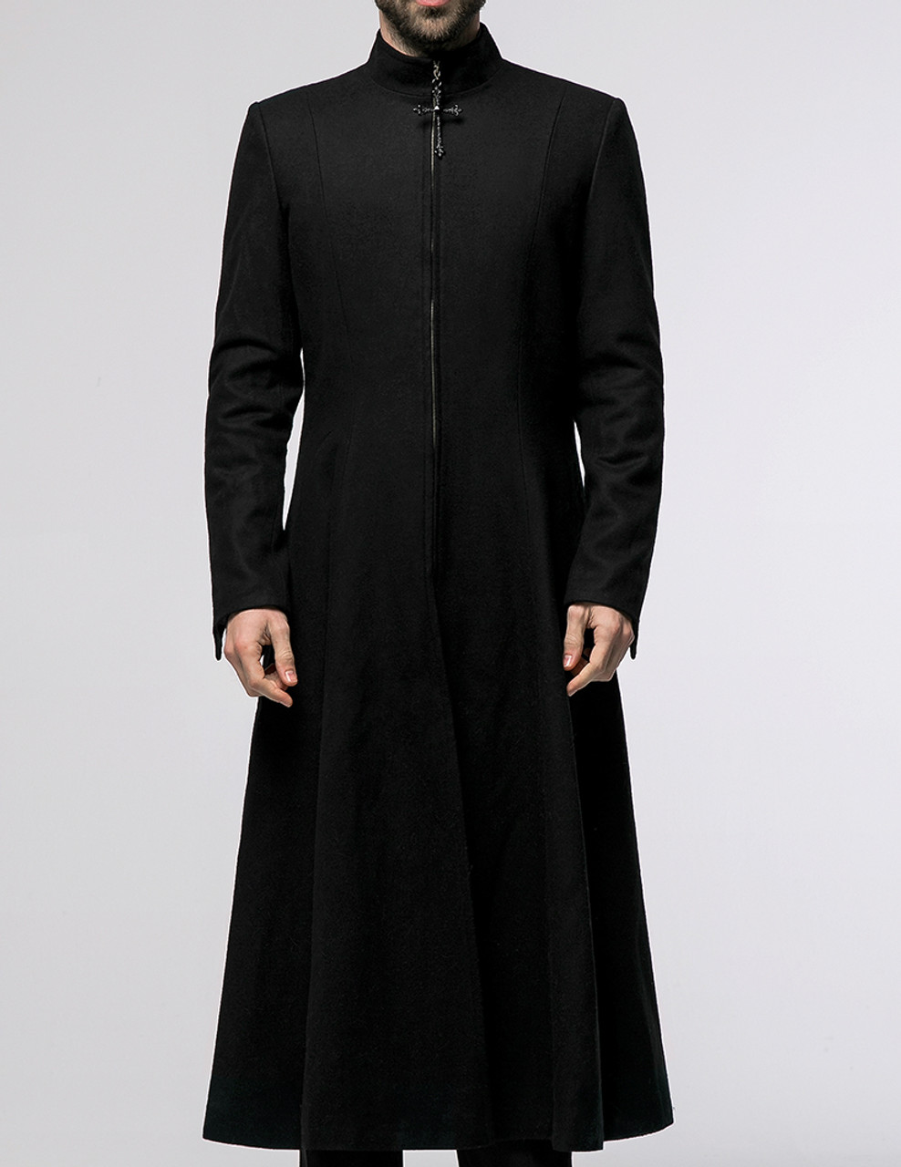 Elegant Gothic Aristocrat Large Cross Wool Long Coat