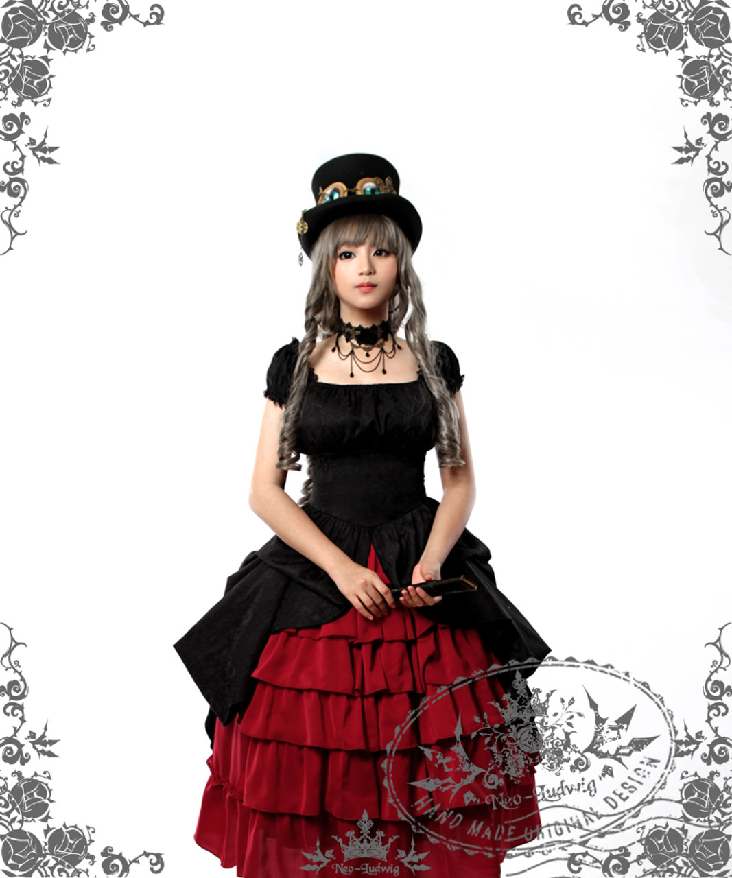 New Romantic Rococo Lolita Victorian Palatial Retro Collar & Sleeves  Two-Way Plump Bustle Dress