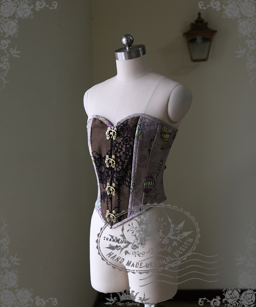 Custom Vintage Steampunk Black Gothic Leather Corset Top 2014 For
