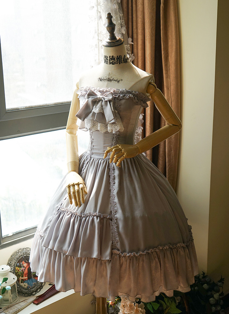 Vintage Corset Dress Strapless A Line Dress Corsage Cravat Set