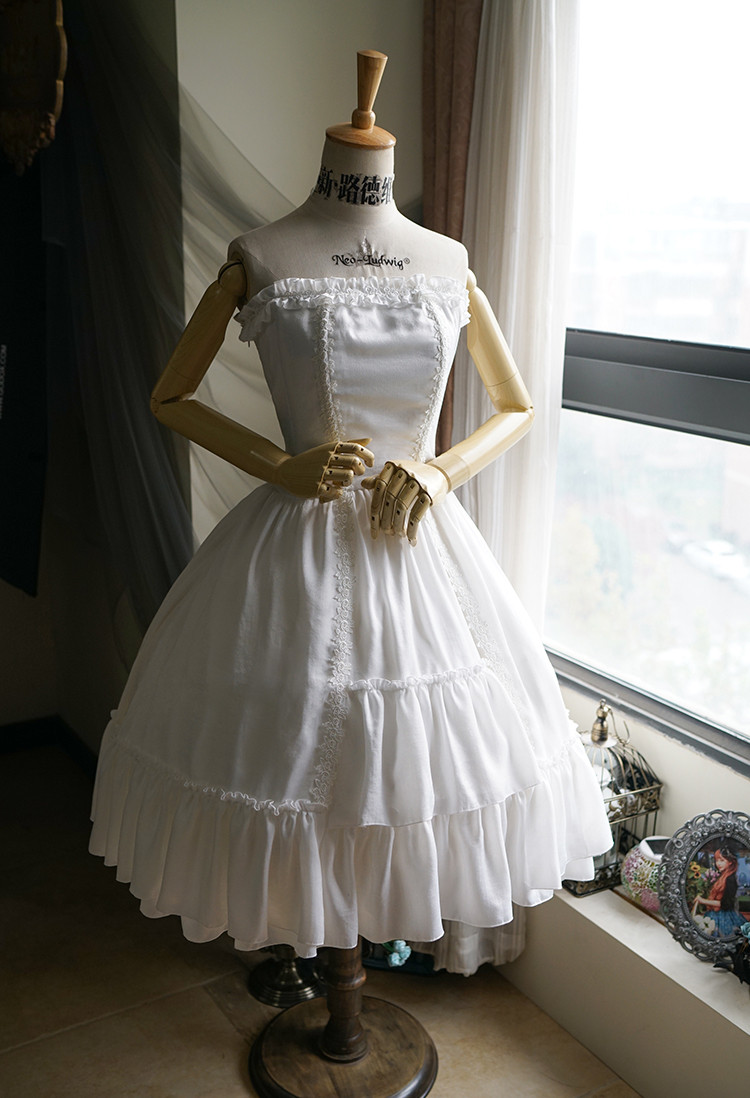Vintage Corset Dress Strapless A Line Dress Corsage Cravat Set