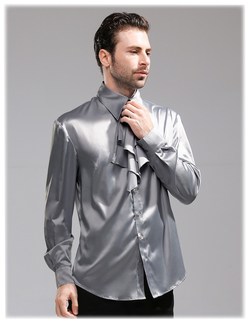 dress shirt with cravat Steampunk 100% Mulberry Silk Dress Shirt Cravat Set Black Grey Burgundy