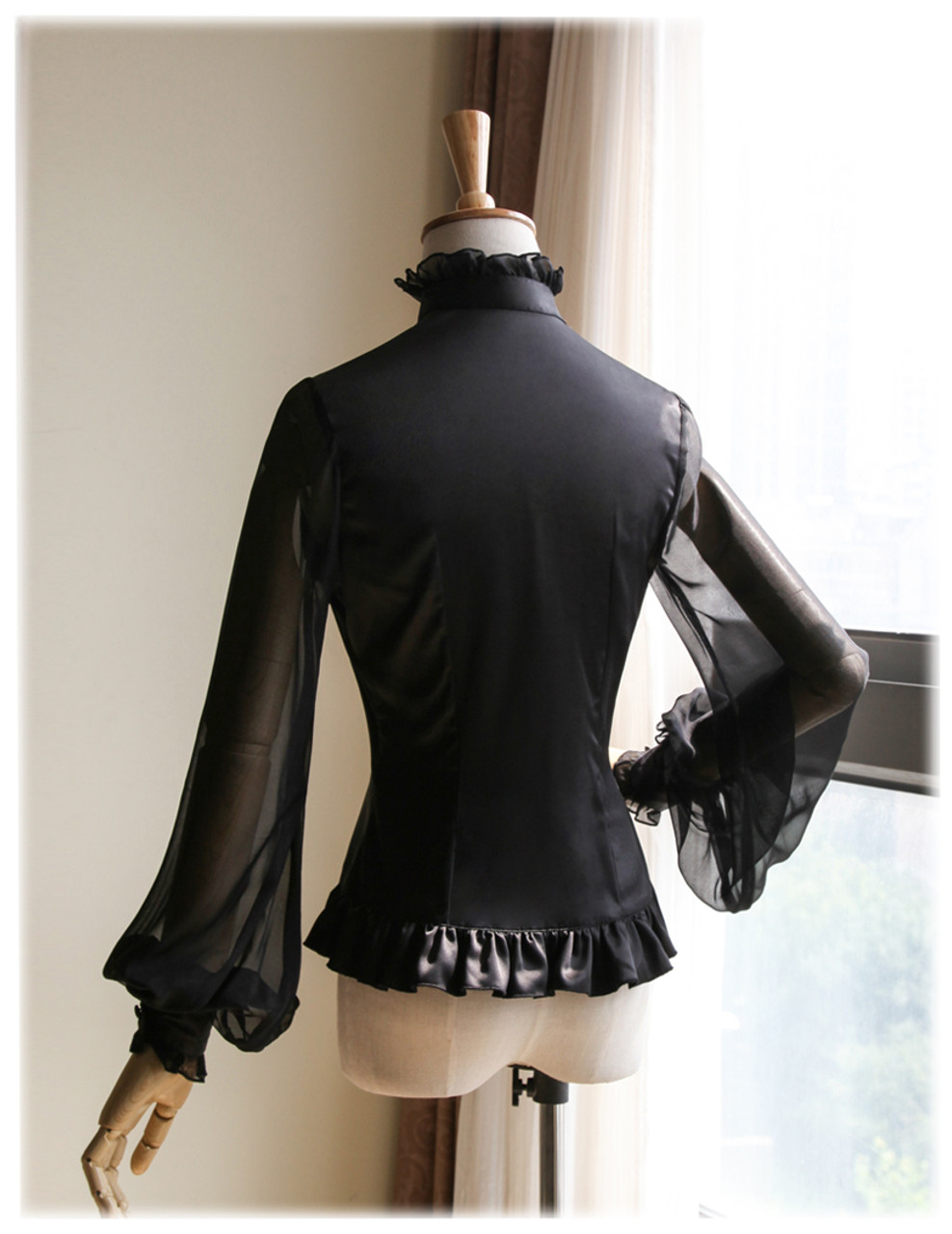 SALE: Silence Lonely, Elegant Gothic Large Peak Collar Long Cuffs Blouse &  Jabot*3colors Lady Version Instant Shipping