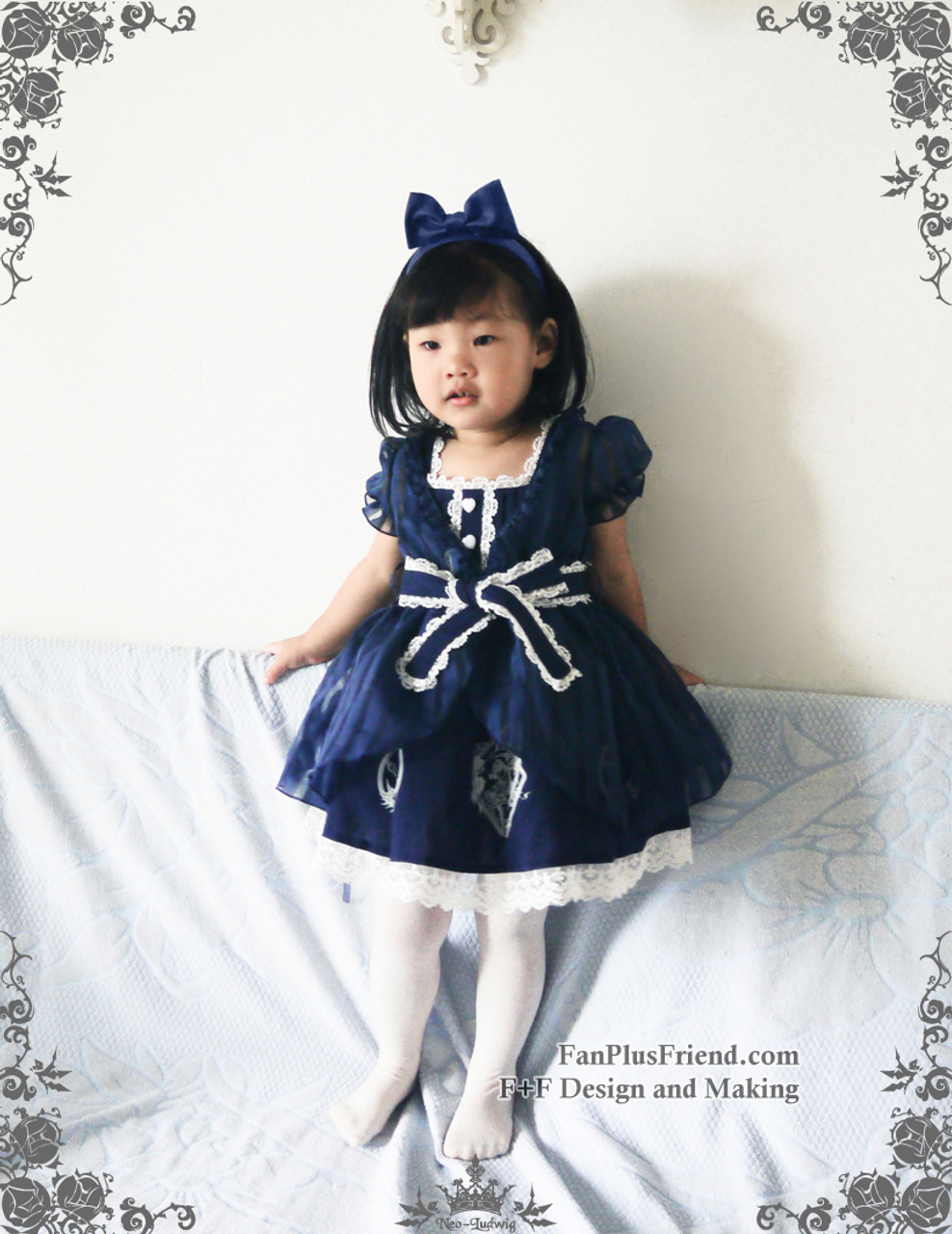 Bunny Alice Lolita Parent Child Clothes 4pcs Dress and Hairbow Set Kids  Version