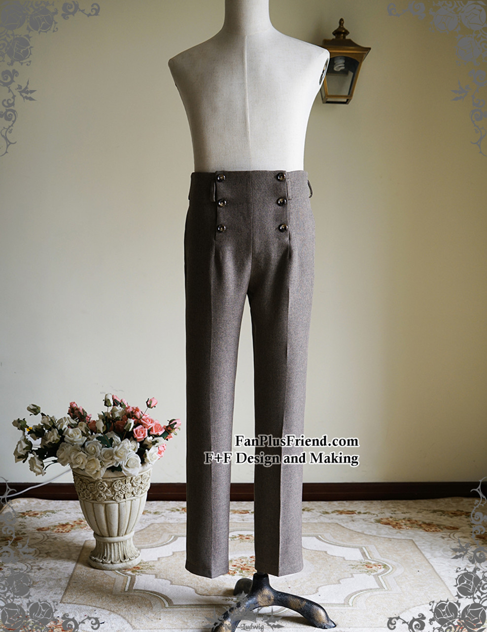 Steel Rose, Elegant Gothic Aristocrat Dandy Ouji Double Breasted Straight  Pants for Man*2colors Instant Shipping