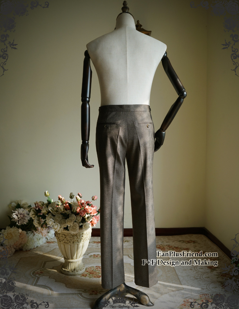 50s' Vintage Suit Pants Men's Formal Dress Pants Grey Brown Retro