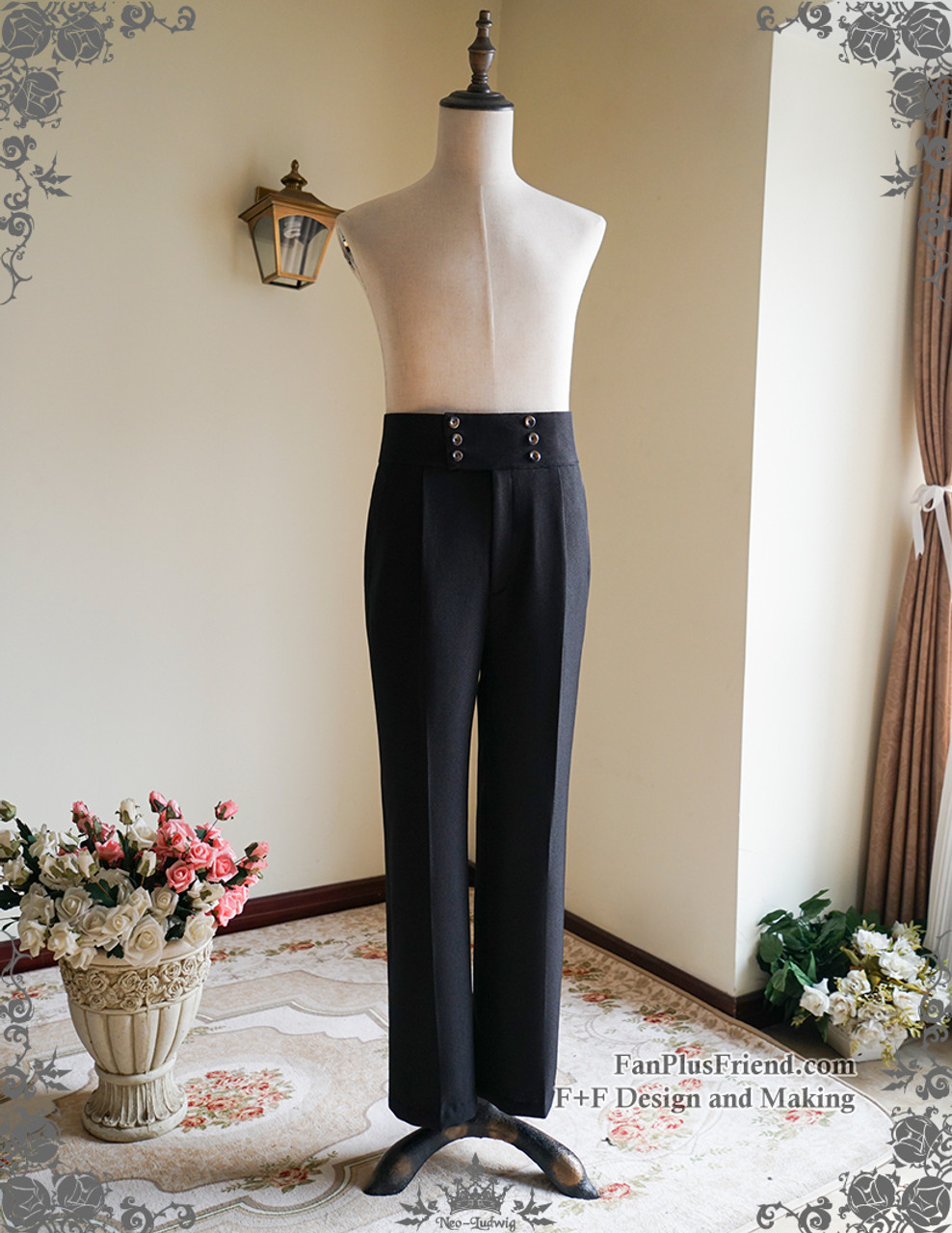 Silence Lonely, Gothic Vintage Black Pants High Waist Pants Long Pants  Double Breasted Suit Pants*Man Ver