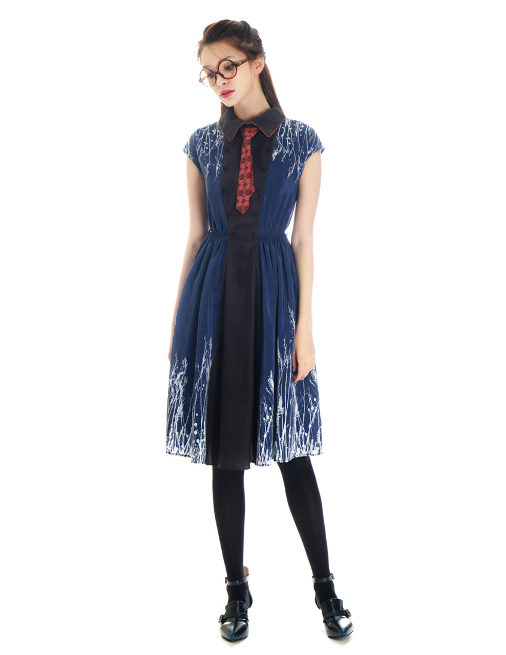 Vintage Preppy Silk Dress Floral Dress One Piece Midi Dress