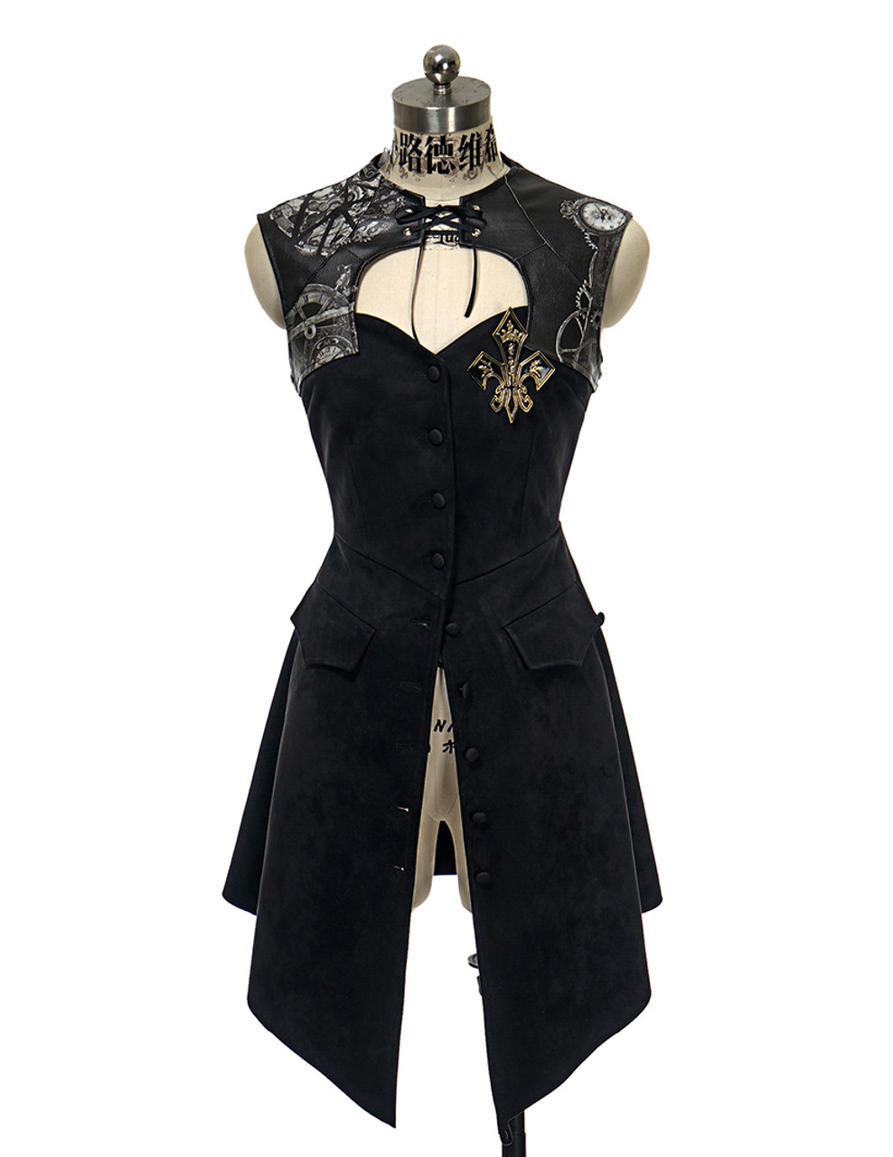 SOLD OUT: Gothic Steampunk Retro Steel Boned Corset Dress Jacket*Black  Leather/Suede