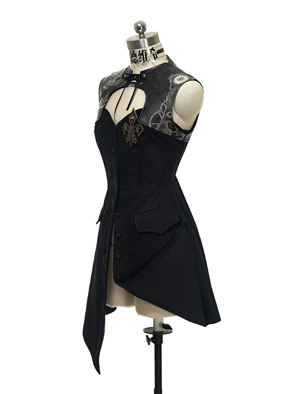 SOLD OUT: Gothic Steampunk Retro Steel Boned Corset Dress Jacket*Black  Leather/Suede - fanplusfriend