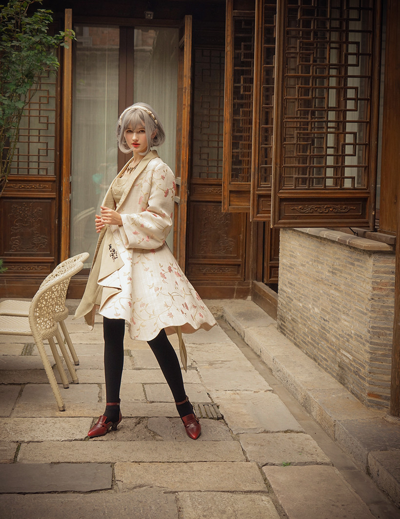 Vintage Floral Jacquard Oversize Retro Long Coat Midi Casual