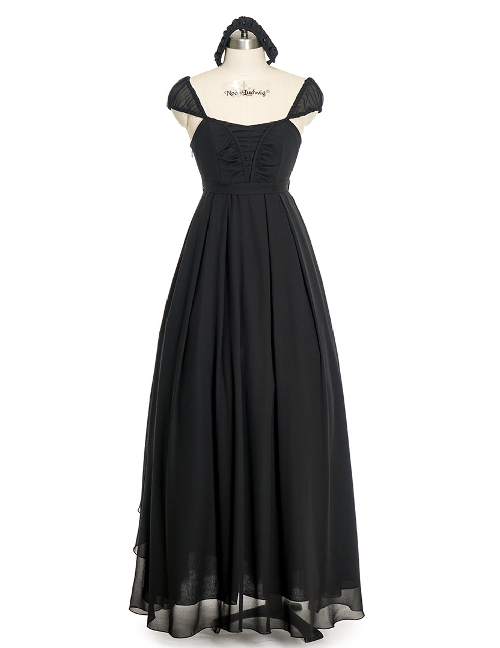 Gothic Retro Black Dress Summer Maxi Dress Draped Chiffon
