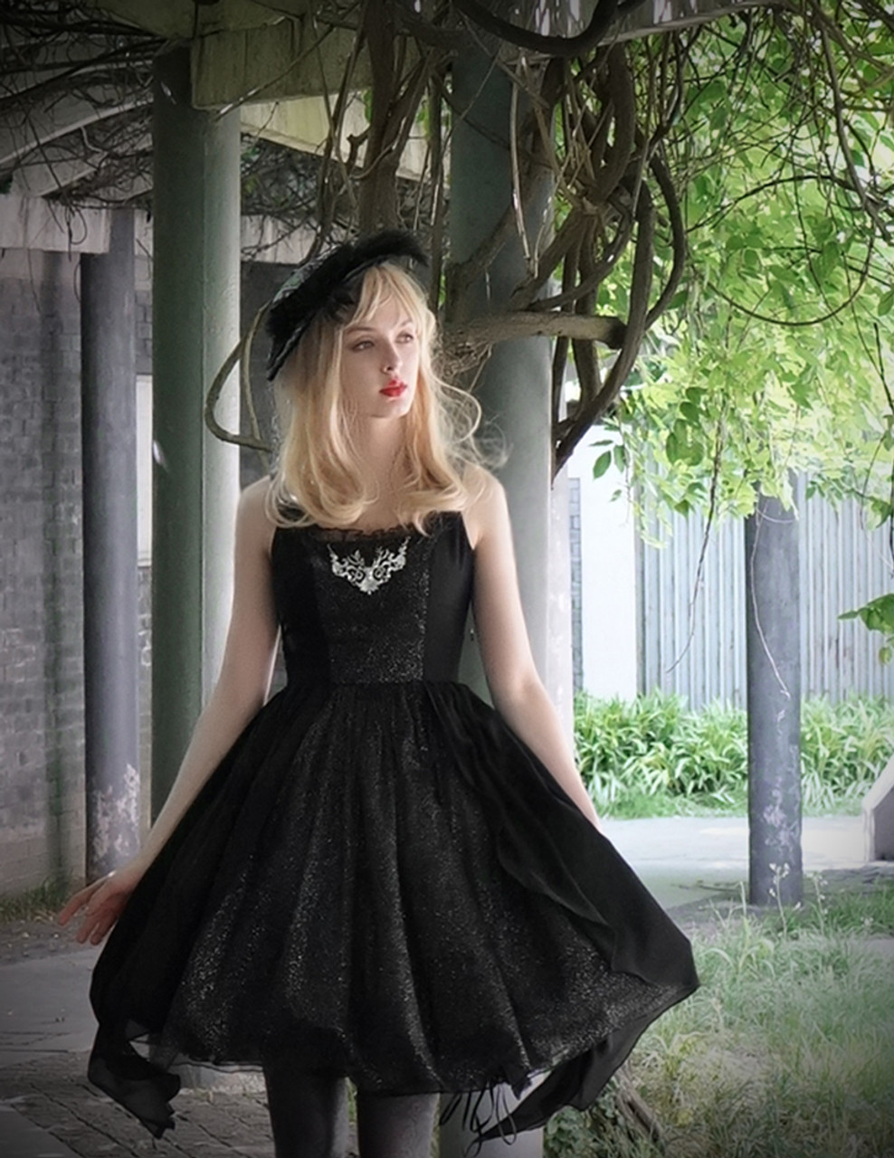【美品】etoll.／Lame tulle chiffon dress 1960s Almond Pleated Chiffon Dress - S | G O S S A M E R