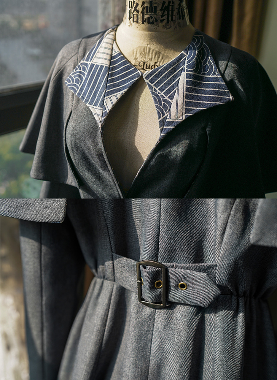 Vintage Dandy Retro Grey Trench Coat Long Sleeves Inverness