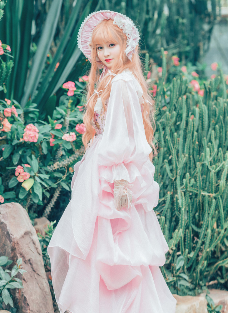 Exclusive Chic Maxi Dress Summer Pink Blue Star Prints Regency