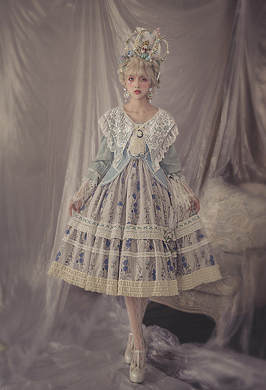 April, Classic Lolita Elegant False 2pcs Long Sleeves Cotton Midi Dress  Casual Spring Autumn OP*6colors