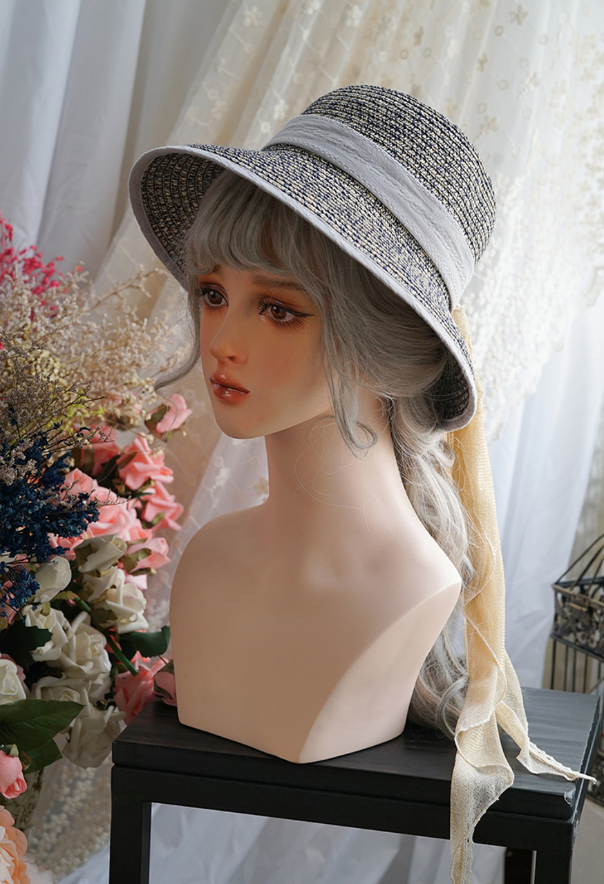 April, Elegant Casual Handmade Stripe Jacquard Cotton Band Split Brim Back  Bow Decorated Sun Protect Straw Hat*6ver