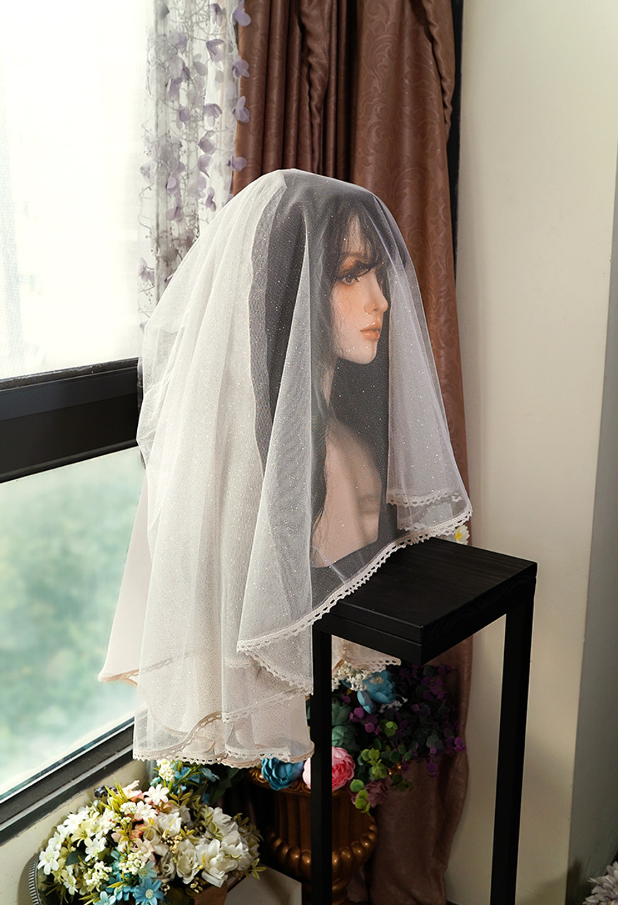 Lakshmi, Gothic Elegant Handmade Chic Ethereal Tulle Side Veil and Tiered  Double Layered Back Veil Bride Wedding 2pcs Headdress Set