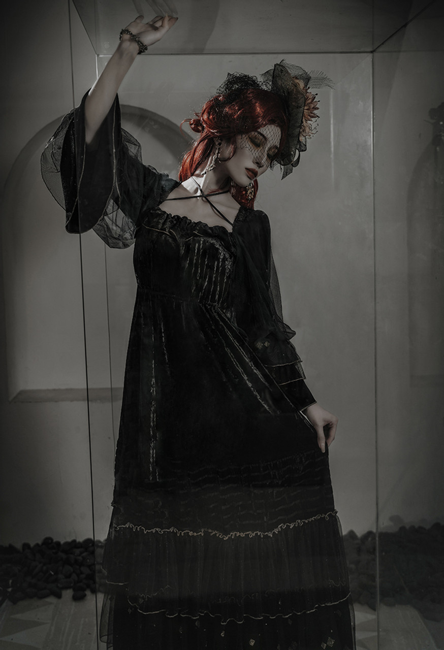 Skald, Gothic Elegant Retro High Waist Black Velvet One Skald, Gothic Elegant Retro High Waist Black Velvet One