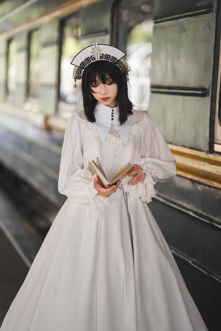 The Minder, Gothic Fashion Sister Style Inspired Retro Maxi Dress Long  Sleeves Flared Dress Color Blocking Long One Piece