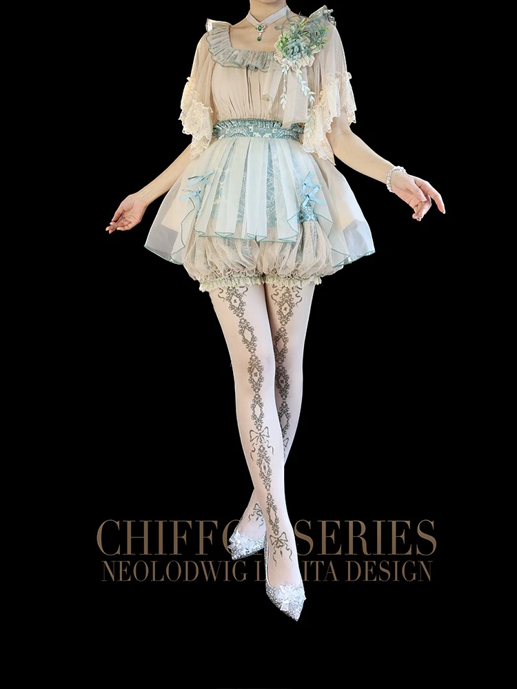Chiffon Love Mood, Classic Lolita Fashion Bustle Back Shorts Puffy Bloomers  Cute Casual 3 in 1 Skorts