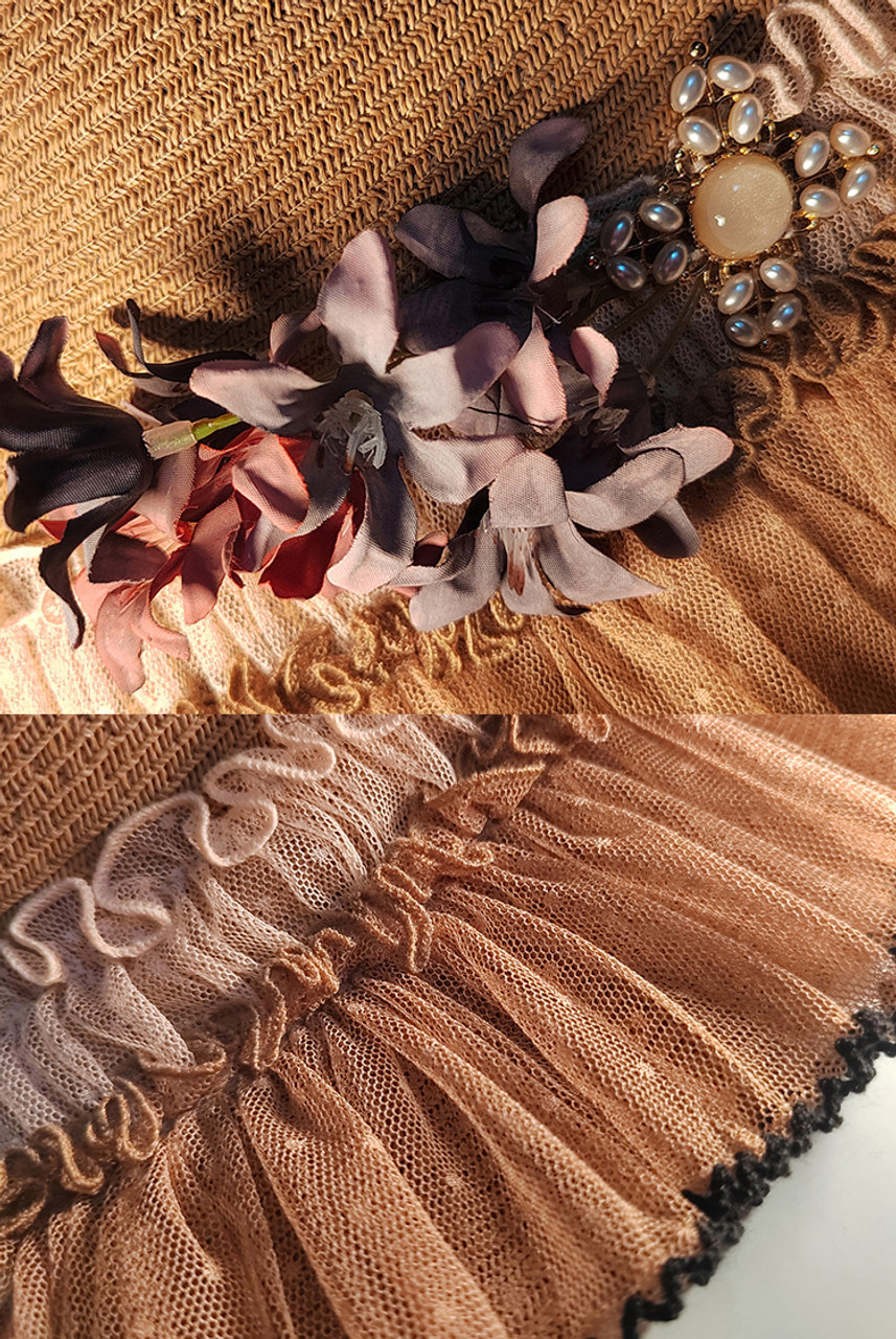 19th Century's Lucy, Elegant Classic Lolita Split Brim Back Handmade Bow Decorated Straw Bonnet*3colors