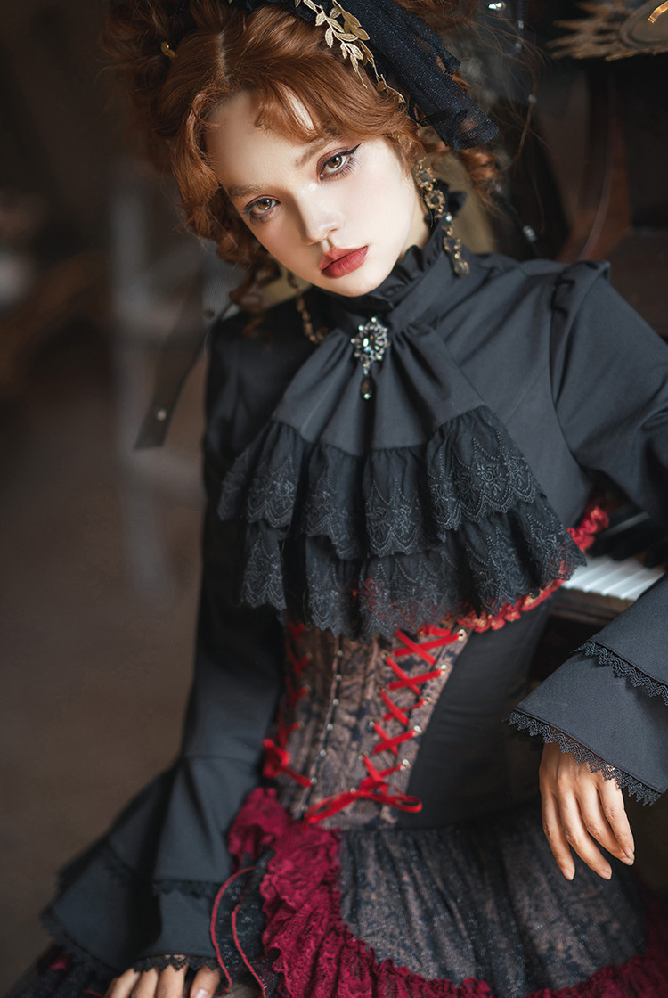 coquette ナポレオンジャケット Gothic グランジ Whale Bones Bay, Elegant Gothic Style Frilly Stand Collar Long
