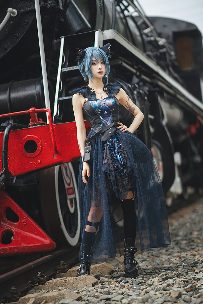 【AAKE】FRILL PIGMENT MIDI SK Code F, Cyber Punk Cool Fashion Casual Jacquard or Patterned